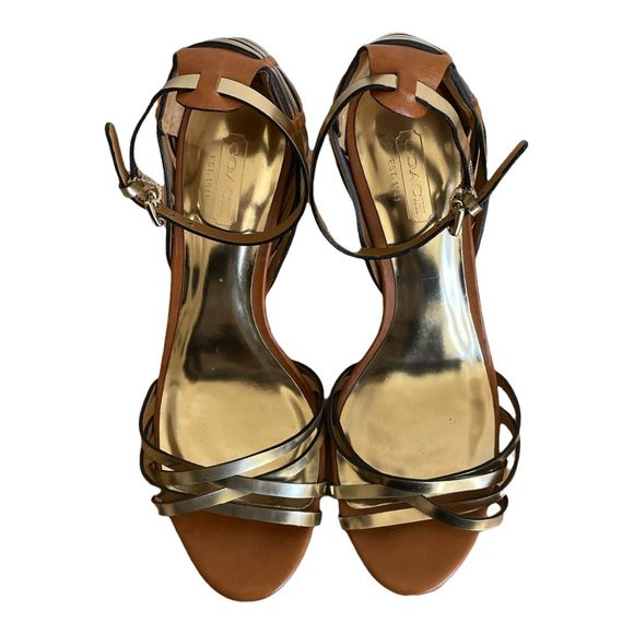 Coach brown and gold strap heels sandals - Picture 1 of 9